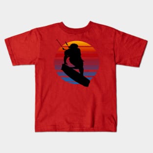 Kitesurfing Female Rider Silhouette Retro Sunset Kids T-Shirt